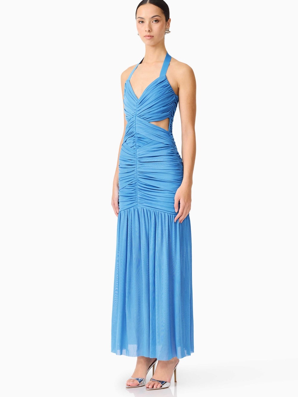 ELLIATT Elena Sleeveless Ruched Halter Gown in Blue Size S NWT - Picture 2 of 8